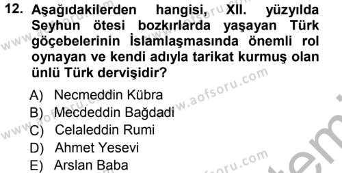 Ortaçağ ve Yeniçağ Türk Devletleri Tarihi Dersi 2012 - 2013 Yılı (Vize) Ara Sınavı 12. Soru