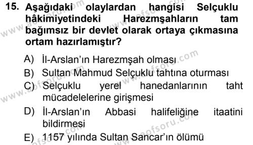 Ortaçağ ve Yeniçağ Türk Devletleri Tarihi Dersi 2012 - 2013 Yılı (Vize) Ara Sınavı 15. Soru