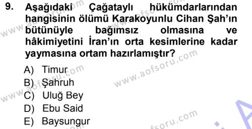 Ortaçağ ve Yeniçağ Türk Devletleri Tarihi Dersi 2012 - 2013 Yılı (Final) Dönem Sonu Sınavı 9. Soru