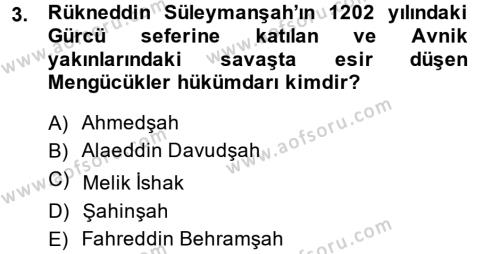 Ortaçağ ve Yeniçağ Türk Devletleri Tarihi Dersi 2014 - 2015 Yılı (Vize) Ara Sınavı 3. Soru