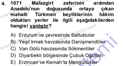 Ortaçağ ve Yeniçağ Türk Devletleri Tarihi Dersi 2014 - 2015 Yılı (Vize) Ara Sınavı 4. Soru