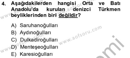 Ortaçağ ve Yeniçağ Türk Devletleri Tarihi Dersi 2014 - 2015 Yılı (Final) Dönem Sonu Sınavı 4. Soru