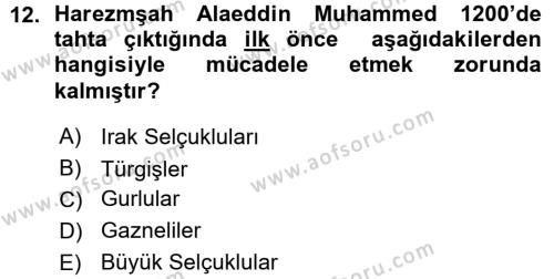 Ortaçağ ve Yeniçağ Türk Devletleri Tarihi Dersi 2015 - 2016 Yılı (Vize) Ara Sınavı 12. Soru