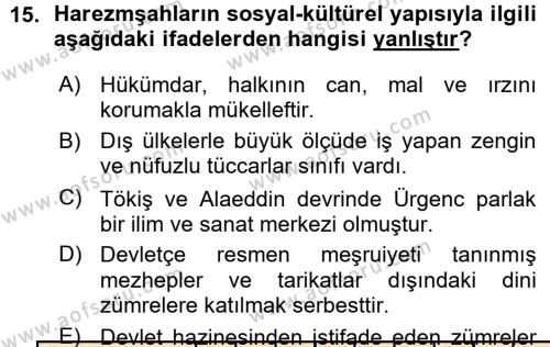 Ortaçağ ve Yeniçağ Türk Devletleri Tarihi Dersi 2015 - 2016 Yılı (Vize) Ara Sınavı 15. Soru