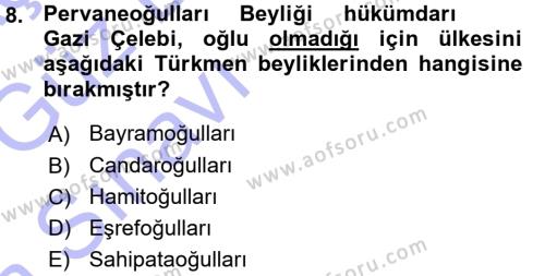 Ortaçağ ve Yeniçağ Türk Devletleri Tarihi Dersi 2015 - 2016 Yılı (Vize) Ara Sınavı 8. Soru