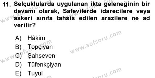 Ortaçağ ve Yeniçağ Türk Devletleri Tarihi Dersi 2015 - 2016 Yılı (Final) Dönem Sonu Sınavı 11. Soru