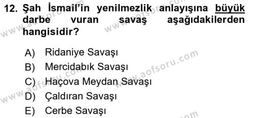 Ortaçağ ve Yeniçağ Türk Devletleri Tarihi Dersi 2015 - 2016 Yılı (Final) Dönem Sonu Sınavı 12. Soru