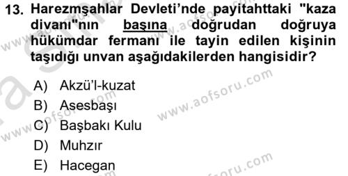 Ortaçağ ve Yeniçağ Türk Devletleri Tarihi Dersi 2016 - 2017 Yılı (Vize) Ara Sınavı 13. Soru