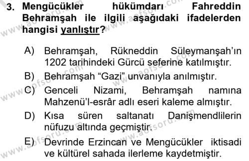 Ortaçağ ve Yeniçağ Türk Devletleri Tarihi Dersi 2016 - 2017 Yılı (Vize) Ara Sınavı 3. Soru