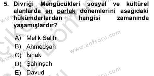 Ortaçağ ve Yeniçağ Türk Devletleri Tarihi Dersi 2016 - 2017 Yılı (Vize) Ara Sınavı 5. Soru