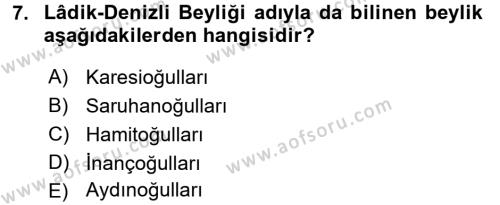 Ortaçağ ve Yeniçağ Türk Devletleri Tarihi Dersi 2016 - 2017 Yılı (Vize) Ara Sınavı 7. Soru