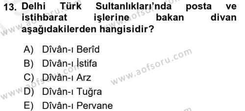 Ortaçağ ve Yeniçağ Türk Devletleri Tarihi Dersi 2016 - 2017 Yılı (Final) Dönem Sonu Sınavı 13. Soru