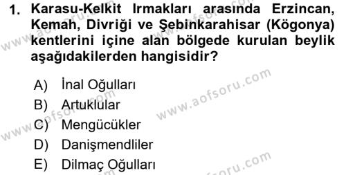 Ortaçağ ve Yeniçağ Türk Devletleri Tarihi Dersi 2017 - 2018 Yılı (Vize) Ara Sınavı 1. Soru