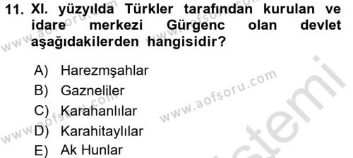 Ortaçağ ve Yeniçağ Türk Devletleri Tarihi Dersi 2017 - 2018 Yılı (Vize) Ara Sınavı 11. Soru