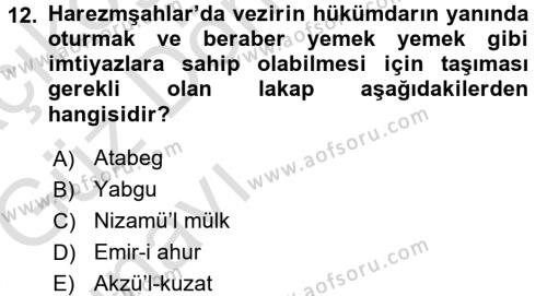 Ortaçağ ve Yeniçağ Türk Devletleri Tarihi Dersi 2017 - 2018 Yılı (Vize) Ara Sınavı 12. Soru