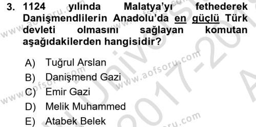 Ortaçağ ve Yeniçağ Türk Devletleri Tarihi Dersi 2017 - 2018 Yılı (Vize) Ara Sınavı 3. Soru