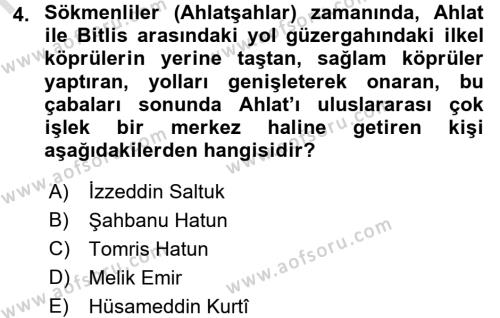 Ortaçağ ve Yeniçağ Türk Devletleri Tarihi Dersi 2017 - 2018 Yılı (Vize) Ara Sınavı 4. Soru