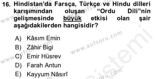 Ortaçağ ve Yeniçağ Türk Devletleri Tarihi Dersi 2017 - 2018 Yılı (Final) Dönem Sonu Sınavı 16. Soru