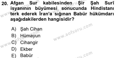 Ortaçağ ve Yeniçağ Türk Devletleri Tarihi Dersi 2017 - 2018 Yılı (Final) Dönem Sonu Sınavı 20. Soru