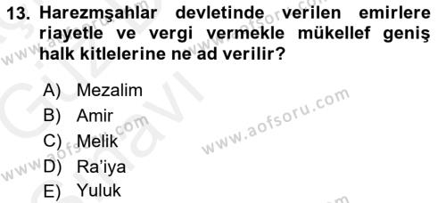 Ortaçağ ve Yeniçağ Türk Devletleri Tarihi Dersi 2018 - 2019 Yılı (Vize) Ara Sınavı 13. Soru