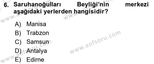 Ortaçağ ve Yeniçağ Türk Devletleri Tarihi Dersi 2018 - 2019 Yılı (Vize) Ara Sınavı 6. Soru