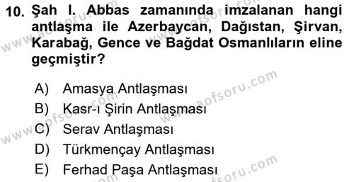 Ortaçağ ve Yeniçağ Türk Devletleri Tarihi Dersi 2018 - 2019 Yılı (Final) Dönem Sonu Sınavı 10. Soru