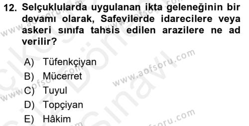 Ortaçağ ve Yeniçağ Türk Devletleri Tarihi Dersi 2018 - 2019 Yılı (Final) Dönem Sonu Sınavı 12. Soru