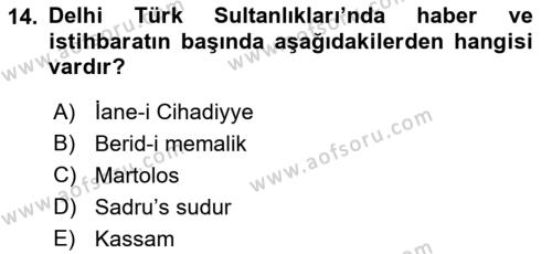 Ortaçağ ve Yeniçağ Türk Devletleri Tarihi Dersi 2018 - 2019 Yılı (Final) Dönem Sonu Sınavı 14. Soru