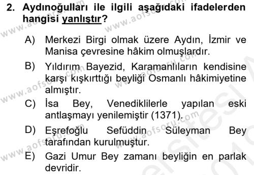 Ortaçağ ve Yeniçağ Türk Devletleri Tarihi Dersi 2018 - 2019 Yılı (Final) Dönem Sonu Sınavı 2. Soru