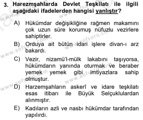 Ortaçağ ve Yeniçağ Türk Devletleri Tarihi Dersi 2018 - 2019 Yılı (Final) Dönem Sonu Sınavı 3. Soru