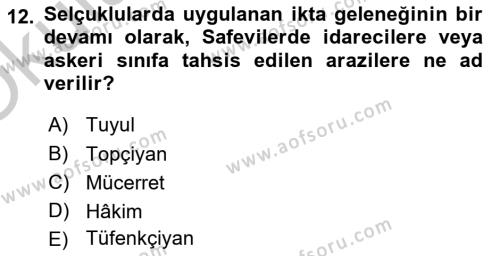 Ortaçağ ve Yeniçağ Türk Devletleri Tarihi Dersi 2018 - 2019 Yılı Yaz Okulu Sınavı 12. Soru