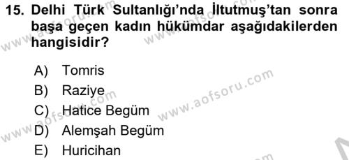 Ortaçağ ve Yeniçağ Türk Devletleri Tarihi Dersi 2018 - 2019 Yılı Yaz Okulu Sınavı 15. Soru