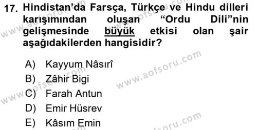 Ortaçağ ve Yeniçağ Türk Devletleri Tarihi Dersi 2018 - 2019 Yılı Yaz Okulu Sınavı 17. Soru