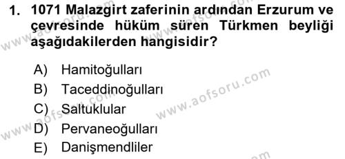 Ortaçağ ve Yeniçağ Türk Devletleri Tarihi Dersi 2019 - 2020 Yılı (Vize) Ara Sınavı 1. Soru