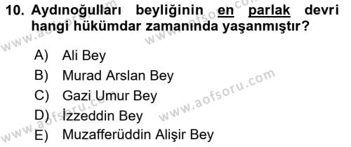 Ortaçağ ve Yeniçağ Türk Devletleri Tarihi Dersi 2019 - 2020 Yılı (Vize) Ara Sınavı 10. Soru