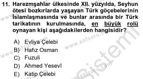 Ortaçağ ve Yeniçağ Türk Devletleri Tarihi Dersi 2019 - 2020 Yılı (Vize) Ara Sınavı 11. Soru