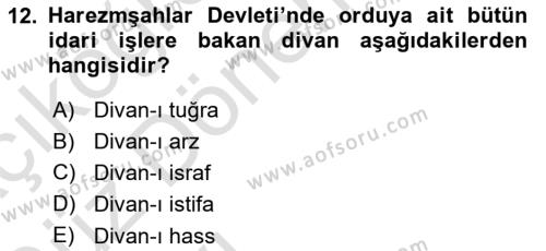 Ortaçağ ve Yeniçağ Türk Devletleri Tarihi Dersi 2019 - 2020 Yılı (Vize) Ara Sınavı 12. Soru