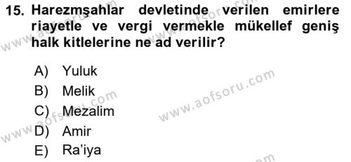 Ortaçağ ve Yeniçağ Türk Devletleri Tarihi Dersi 2019 - 2020 Yılı (Vize) Ara Sınavı 15. Soru