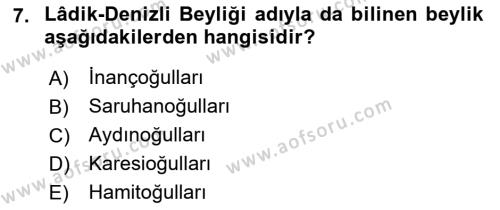 Ortaçağ ve Yeniçağ Türk Devletleri Tarihi Dersi 2019 - 2020 Yılı (Vize) Ara Sınavı 7. Soru