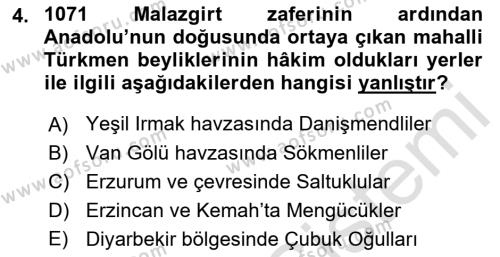 Ortaçağ ve Yeniçağ Türk Devletleri Tarihi Dersi 2019 - 2020 Yılı (Final) Dönem Sonu Sınavı 4. Soru