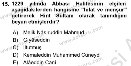 Ortaçağ ve Yeniçağ Türk Devletleri Tarihi Dersi 2020 - 2021 Yılı Yaz Okulu Sınavı 15. Soru