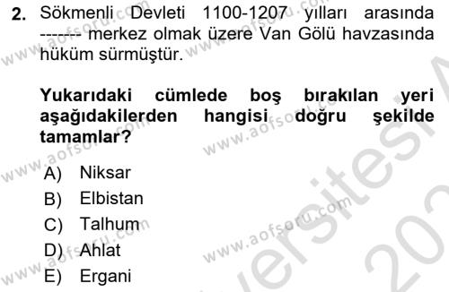 Ortaçağ ve Yeniçağ Türk Devletleri Tarihi Dersi 2020 - 2021 Yılı Yaz Okulu Sınavı 2. Soru