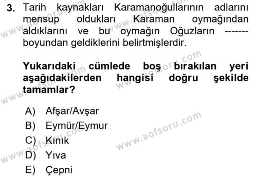 Ortaçağ ve Yeniçağ Türk Devletleri Tarihi Dersi 2020 - 2021 Yılı Yaz Okulu Sınavı 3. Soru