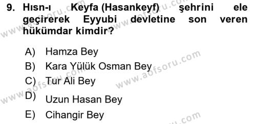 Ortaçağ ve Yeniçağ Türk Devletleri Tarihi Dersi 2020 - 2021 Yılı Yaz Okulu Sınavı 9. Soru