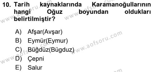 Ortaçağ ve Yeniçağ Türk Devletleri Tarihi Dersi 2021 - 2022 Yılı (Vize) Ara Sınavı 10. Soru