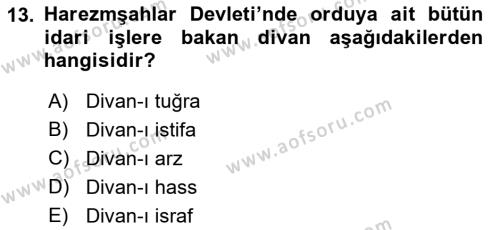 Ortaçağ ve Yeniçağ Türk Devletleri Tarihi Dersi 2021 - 2022 Yılı (Vize) Ara Sınavı 13. Soru