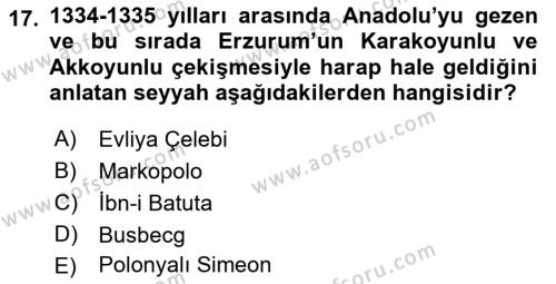 Ortaçağ ve Yeniçağ Türk Devletleri Tarihi Dersi 2021 - 2022 Yılı (Vize) Ara Sınavı 17. Soru
