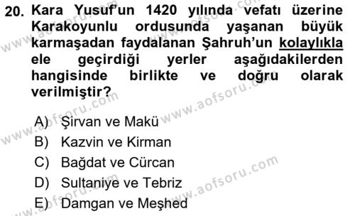 Ortaçağ ve Yeniçağ Türk Devletleri Tarihi Dersi 2021 - 2022 Yılı (Vize) Ara Sınavı 20. Soru