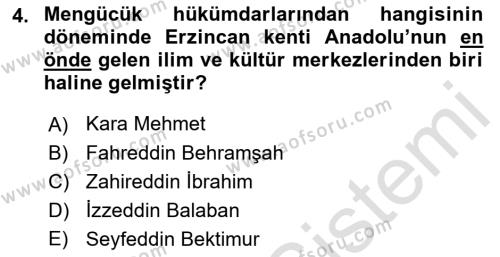 Ortaçağ ve Yeniçağ Türk Devletleri Tarihi Dersi 2021 - 2022 Yılı (Vize) Ara Sınavı 4. Soru