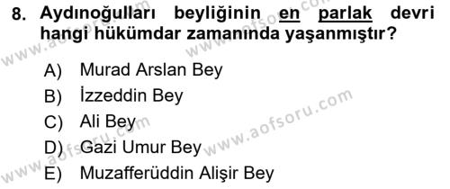 Ortaçağ ve Yeniçağ Türk Devletleri Tarihi Dersi 2021 - 2022 Yılı (Vize) Ara Sınavı 8. Soru